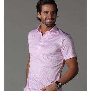 NWOT! Collars & Co. Men's Semi-Spread Collar PoloPink Gingham. XL